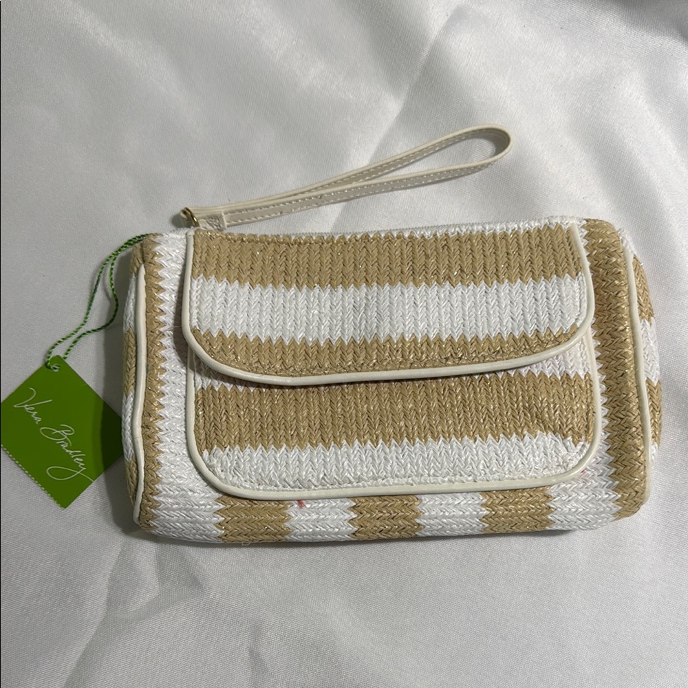 Vera Bradley Tan and White Striped Wristlet